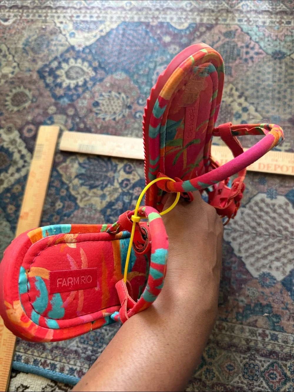 FARM Rio Red Multicolor Braided Bead-Tassel Sandals tropical tube Sz 10